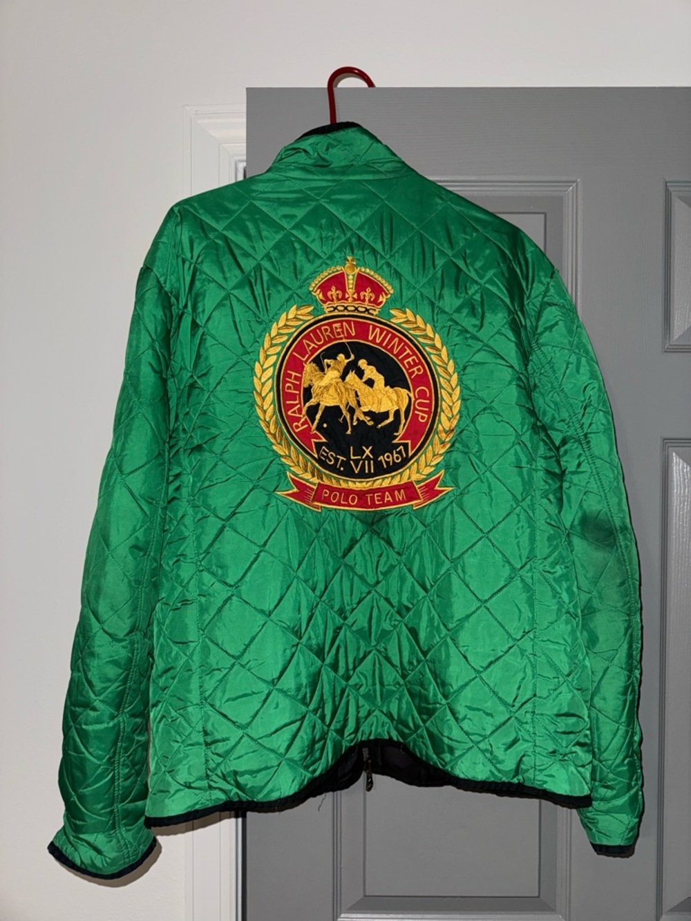 Ralph Lauren Green Quilted Switzerland Polo Team Jacket with Red Crest